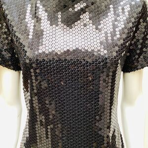 VINTAGE SAELEE MINI ALLOVER SEQUIN DRESS NWOT BLACK SMALL  STRETCH CAP SLEEVE